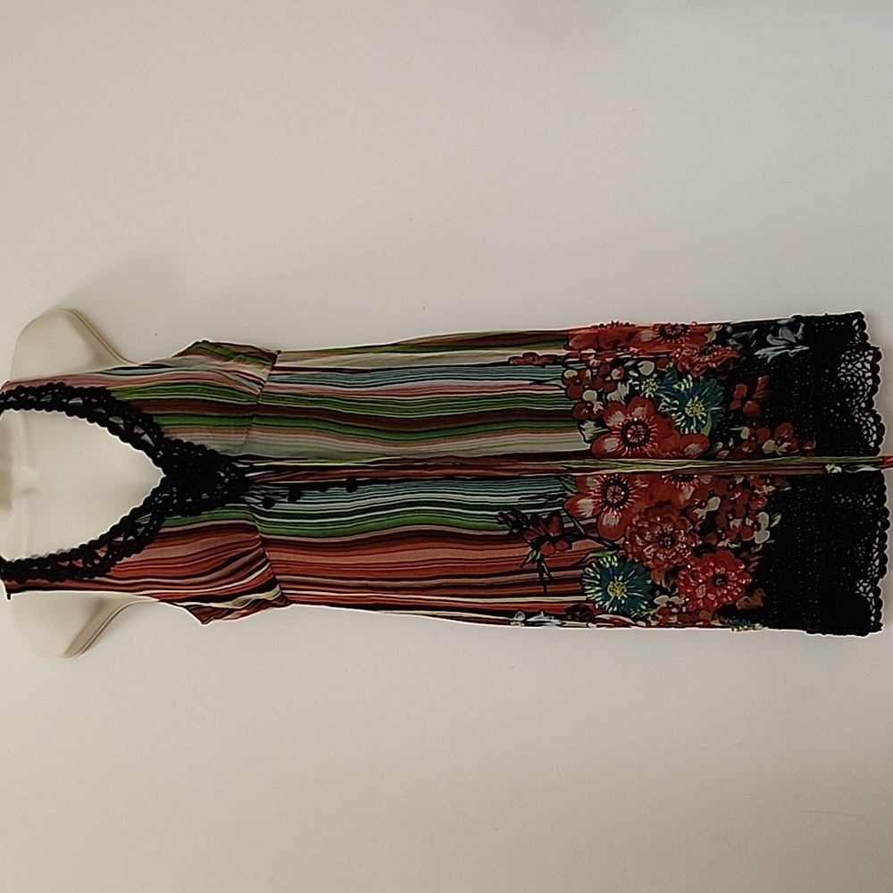 Sue Wong Vintage 100% Silk Forest Fairy Multicolor Floral Striped Dress Sz 12 - Picture 10 of 16